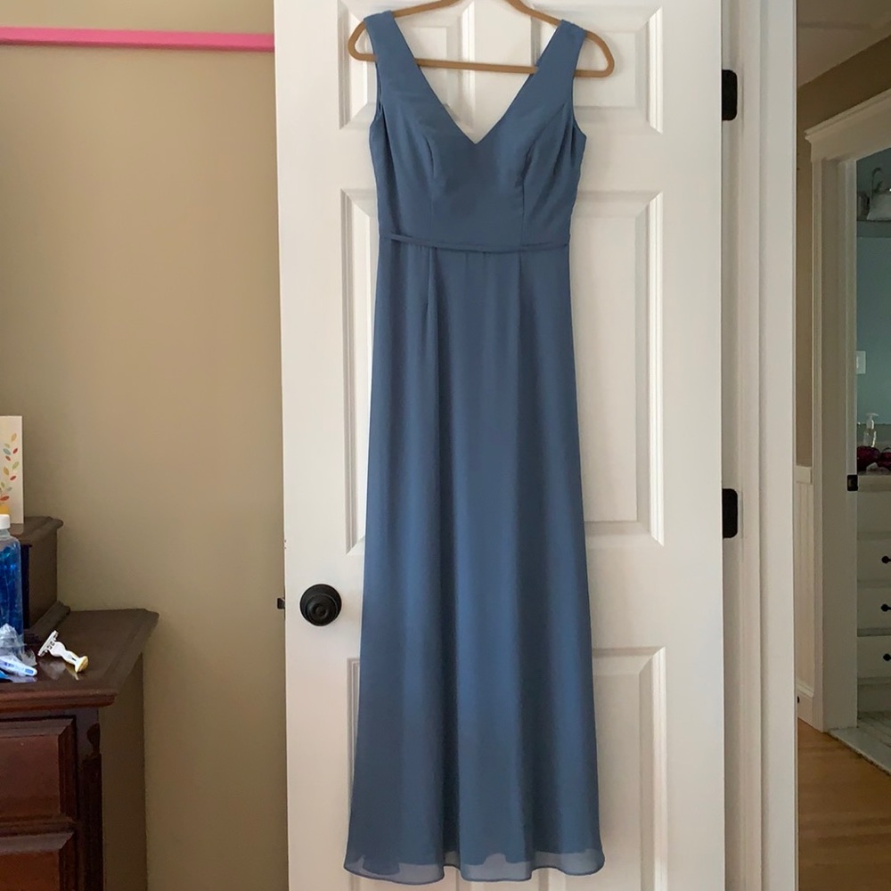 Steel blue chiffon bridesmaid dress